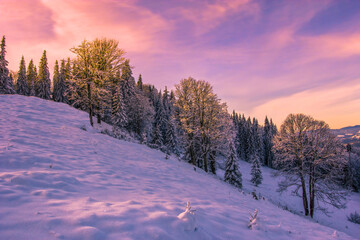 winter mountains scenery, awesome sunset landscape	