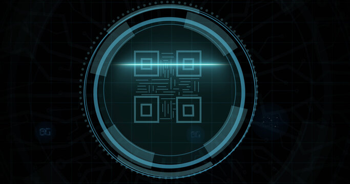 Composition of qr code and scope scanning on black background