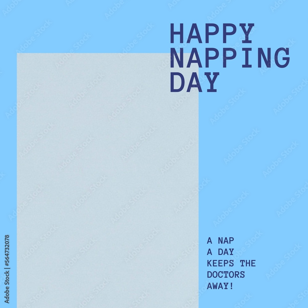 Poster Composition of happy napping day text over blue and grey background with copy space