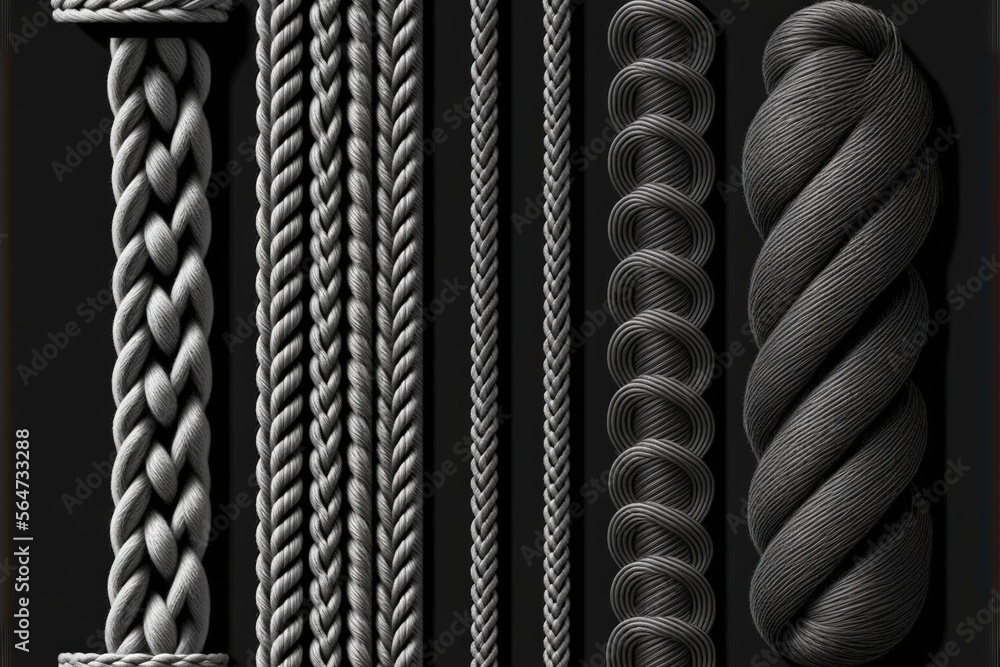 Poster a bunch of different ropes and ropes on a black background with a red frame and a red frame with a b