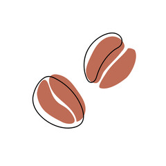 Coffee beans isolated on white background. Coffee seed in flat style with line. Hand drawn. Vector illustration in brown color.