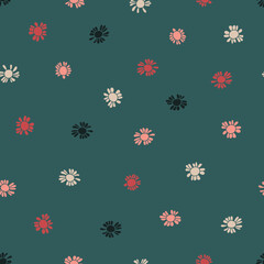 Small Green, White, and Pink Meadow Ditsy Flowers Textiles Surface Design Fashion Seamless Repeat Pattern Design Eps Vector