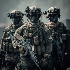 Fototapeta premium Military Special Forces With Weapon Armed Soldiers