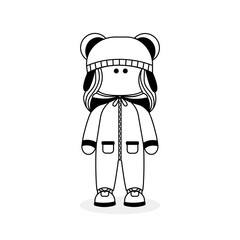 Handmade doll in tilde style. Coloring. The illustration can be used as an emblem for needlewomen, a logo, a print on a T-shirt, an interior picture