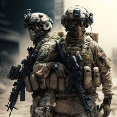 Military Special Forces With Weapon Armed Soldiers