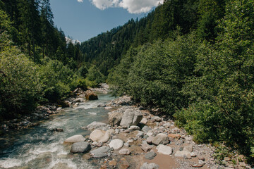 Picturesque rocky river is flowing through  gorge Zügenschlucht