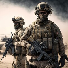 Military Special Forces With Weapon Armed Soldiers