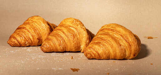 French bakery composition. Tasty sweet dough croissants