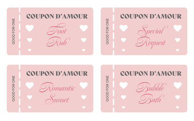 coupons for lovers. tickets for valentine's day. Set of love coupons with wishes