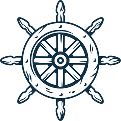 Vector illustration of nautical captain helm. Symbol of sailors, sail, cruise and sea. Marine symbol.