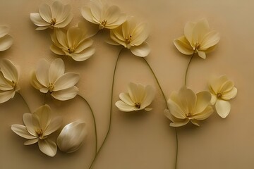 frangipani flower on neutral surface, generative ai illustration