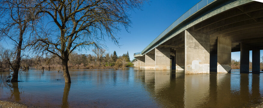 Panorama Of Flooded Area Under Bridge After Strom