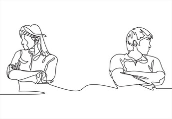 couple having problems and problems with each other.One continuous line drawing