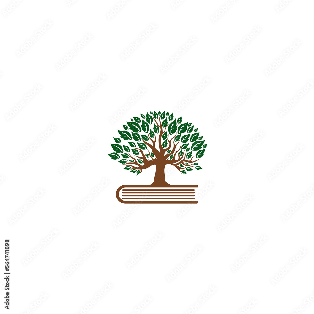 Wall mural Logo Concept For Tree and Book, Education Tree Logo Design Template isolated on white background