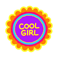Vintage vibe 90s retro cool girl badge. Vibrant decorative sticker for cool groovy girl. Retro 70s vibe kidscore