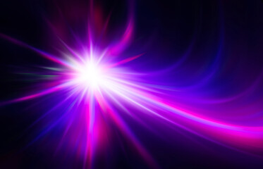 Dark fractal, abstract background. Bright neon lines, waves. Blurred laser shapes