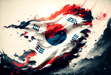  south korea flag waving, generate ai - obrazy, fototapety, plakaty
