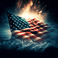 usa flag waving in a sea of stars, generate ai