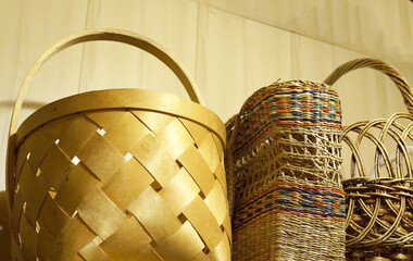 natural wicker baskets made of birch bark and twigs for the harvest