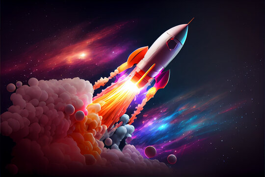 Beautiful abstract illustrations Rocket and stars on a background. Space exploration. 