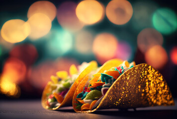 MEXICAN TACOS bokeh background, generate ai