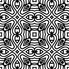 Vector pattern in geometric ornamental style. Black and white color. Simple geo all over print block for apparel textile, ladies dress, fashion garment, digital wall paper.