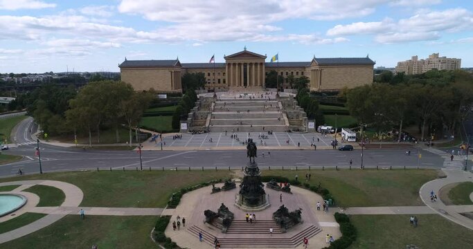 Philadelphia Museum of Art and Rocky Steps. The Oval in Foreground. Pennsylvania