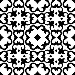 Vector pattern in geometric ornamental style. Black and white color. Simple geo all over print block for apparel textile, ladies dress, fashion garment, digital wall paper.