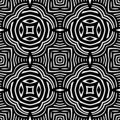 Vector pattern in geometric ornamental style. Black and white color. Simple geo all over print block for apparel textile, ladies dress, fashion garment, digital wall paper.