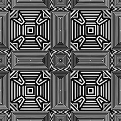 Vector pattern in geometric ornamental style. Black and white color. Simple geo all over print block for apparel textile, ladies dress, fashion garment, digital wall paper.