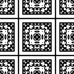 
Vector pattern in geometric ornamental style. Black and white color. Simple geo all over print block for apparel textile, ladies dress, fashion garment, digital wall paper.