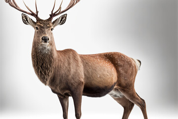 Brown deer standing on a white background.Full body.Created with generative AI