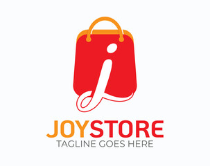 Initial Letter J Logo. Letter J logo on Orange Shopping Bag Vector Illustration isolated on White  Background. Use for Online Store Business and Branding Logos. Flat Vector Logo Design EPS Template
