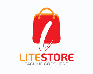 Initial Letter L Logo. Letter L logo on Orange Shopping Bag Vector Illustration isolated on White  Background. Use for Online Store Business and Branding Logos. Flat Vector Logo Design EPS Template