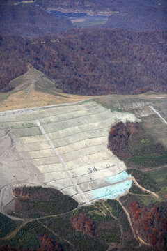 Aerial view of a mountaintop removal coal mining operation near Kayford Mountain, West Virginia.