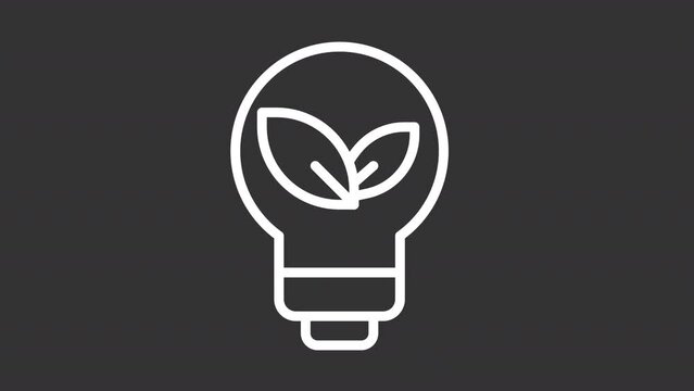 Animated clean energy line icon. Green solution. Future technology. White linear HD video footage for night mode. Looped isolated symbol animation on black with alpha channel transparency