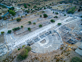 Ephesus ancient city ancient theater bird's eye drone photo