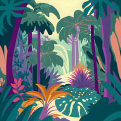Jungle floral pattern in hawaii, pastel colors illustration