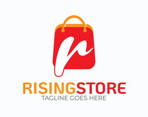 Initial Letter R Logo. Letter R logo on Orange Shopping Bag Vector Illustration isolated on White  Background. Use for Online Store Business and Branding Logos. Flat Vector Logo Design EPS Template