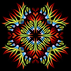 Beautiful colourful gradient flowers line art of traditional abstract symbol batik dayak ornament design template elements
