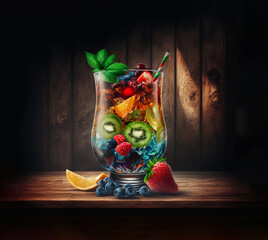 Healthy cocktail made with fruits on wooden table bar generated with AI