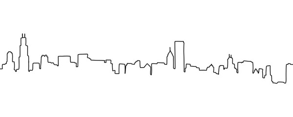 Obraz premium City skyline is drawn in one line art style. Printable art.