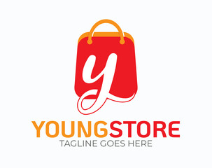 Initial Letter Y Logo. Letter Y logo on Orange Shopping Bag Vector Illustration isolated on White  Background. Use for Online Store Business and Branding Logos. Flat Vector Logo Design EPS Template