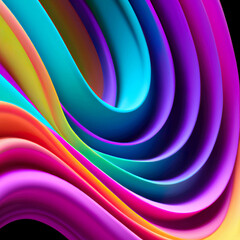 3D Rendering Of Colorful Abstract Twisted Wavy Shape In Motion. Computer Generated Geometric Digital Art. Generative AI