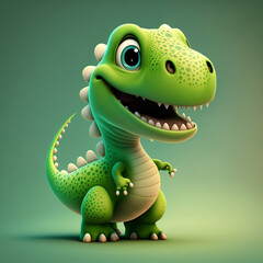 Fototapeta premium cute green dinosaur, generative AI