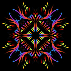 Beautiful colourful gradient flowers line art of traditional abstract symbol batik dayak ornament design template elements
