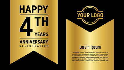 4th anniversary template design concept with golden ribbon. Vector Template illustration