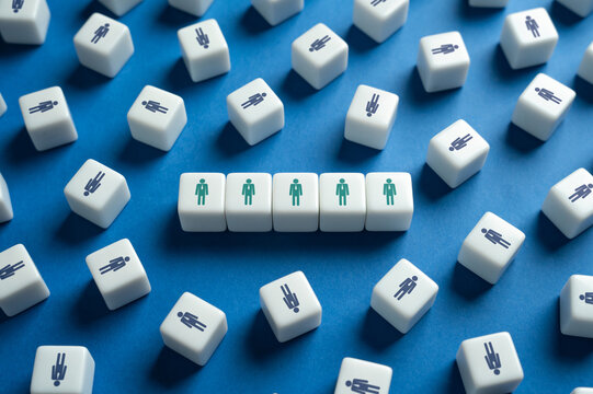 Recruitment of a team of candidates. Self-organization in a group. HR seeking for new employees. Human resources and the labor market. Preparation for work, hire suitable participants for the role. - Powered by Adobe