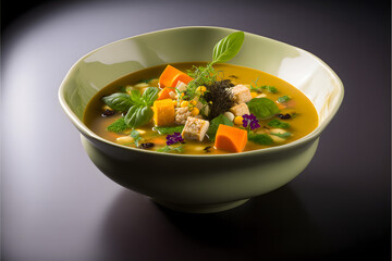 Vegetable soup in a bowl, Gourmet Food Meal Product healthy, Illustration generative ai