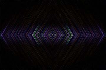 Black abstract background with colored geometric lines. Illustration.